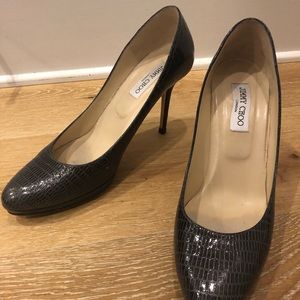 Jimmy Choo gray alligator pumps